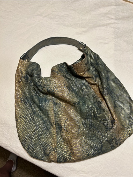 Rachel Abroms Handbags - Snake-Embossed Hobo Bag in Olive and Gold